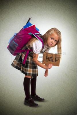 Description: girl with heavy backpack